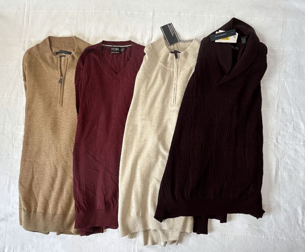 Men's Sweater Lot of Four, Size 3XL NWT, Nautica, Perry Ellis 1/4 Zip Tan/Purple